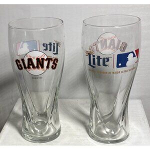 San Francisco Giants Miller Lite Beer Pint Glass 7" MLB Baseball 2015 Set of 2